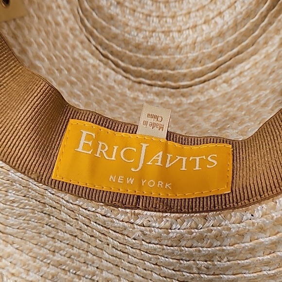 ?ERIC JAVITS? Sunshade Squishee Packable Straw Fedora Hat ~ OS Cream NWOT main image 5
